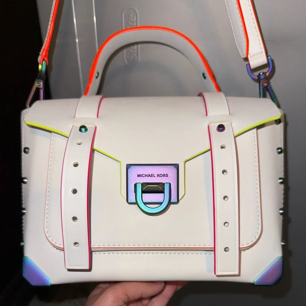 Michael Kors White Crossbody Handbag with Neon Accents - Picture 1 of 9